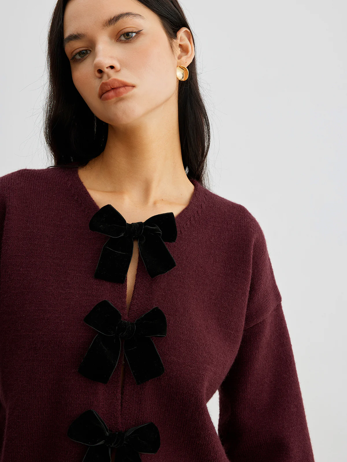 Velvet-Bow Lantern Sleeve Sweater - Image 6