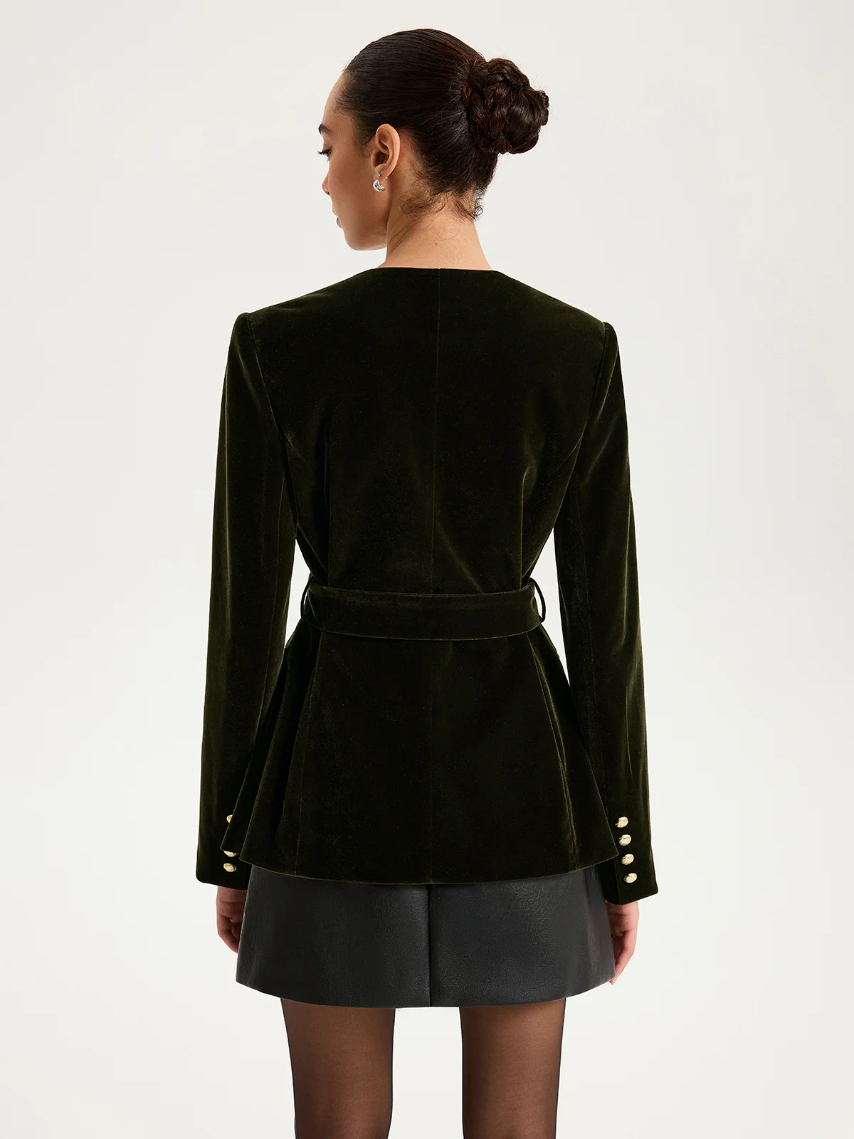 Velvet Button-Front Asymmetric Blazer - Image 6