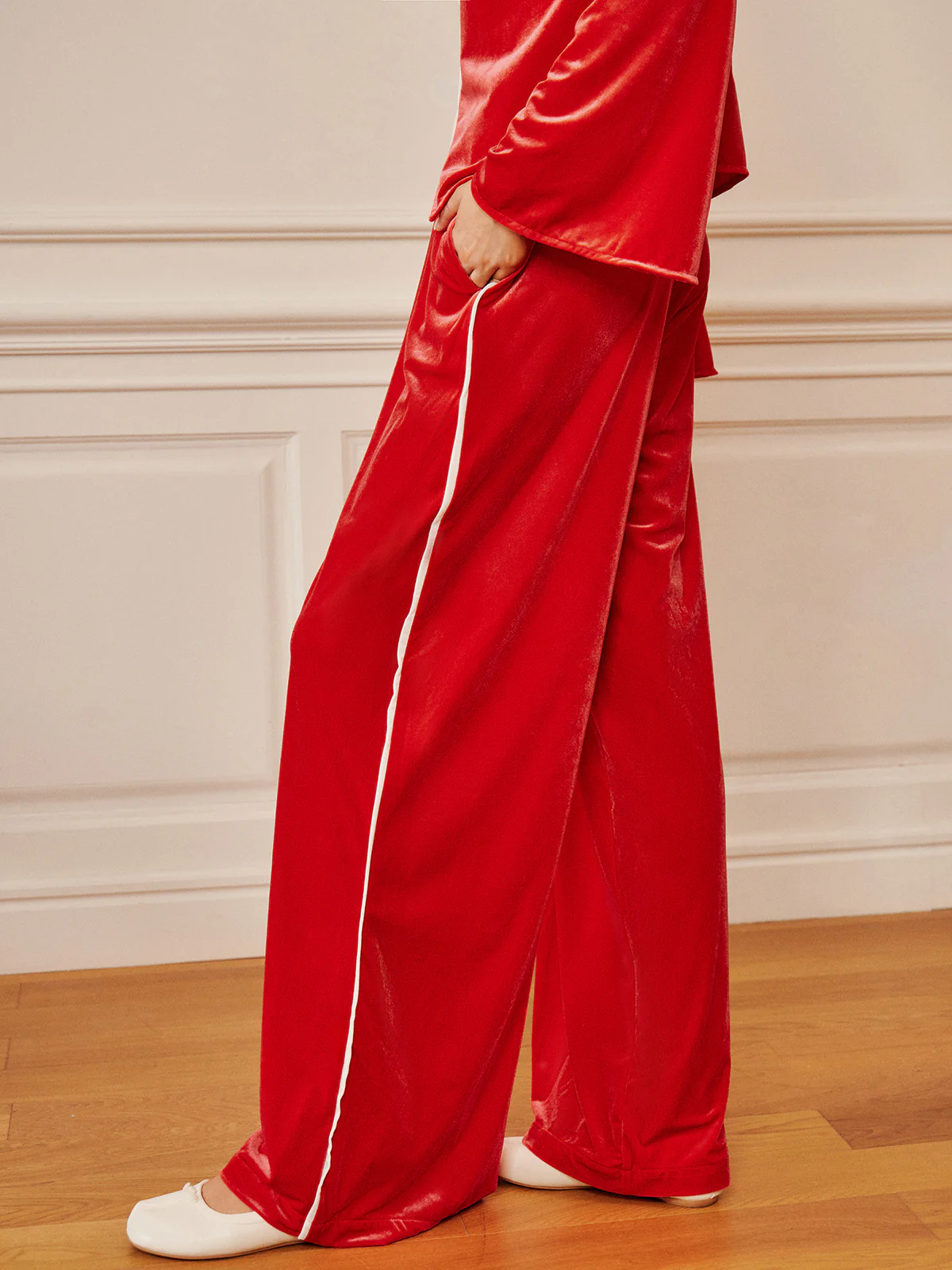 Velvet Lace Up Draped Pants Set - Image 5