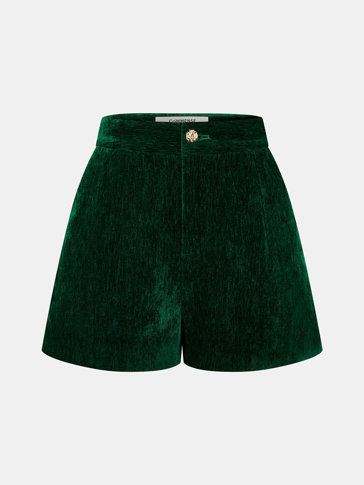 Velvet Metal-Button Mid-Waist Shorts