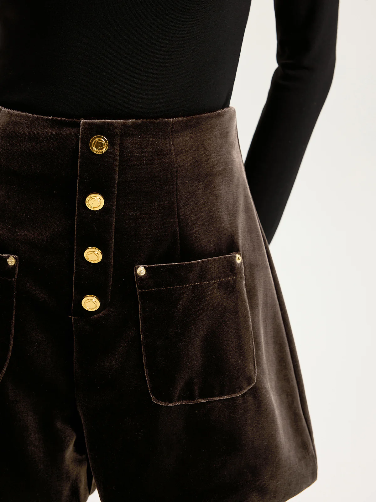 Velvet Mid-Waist Button-Front Shorts - Image 4