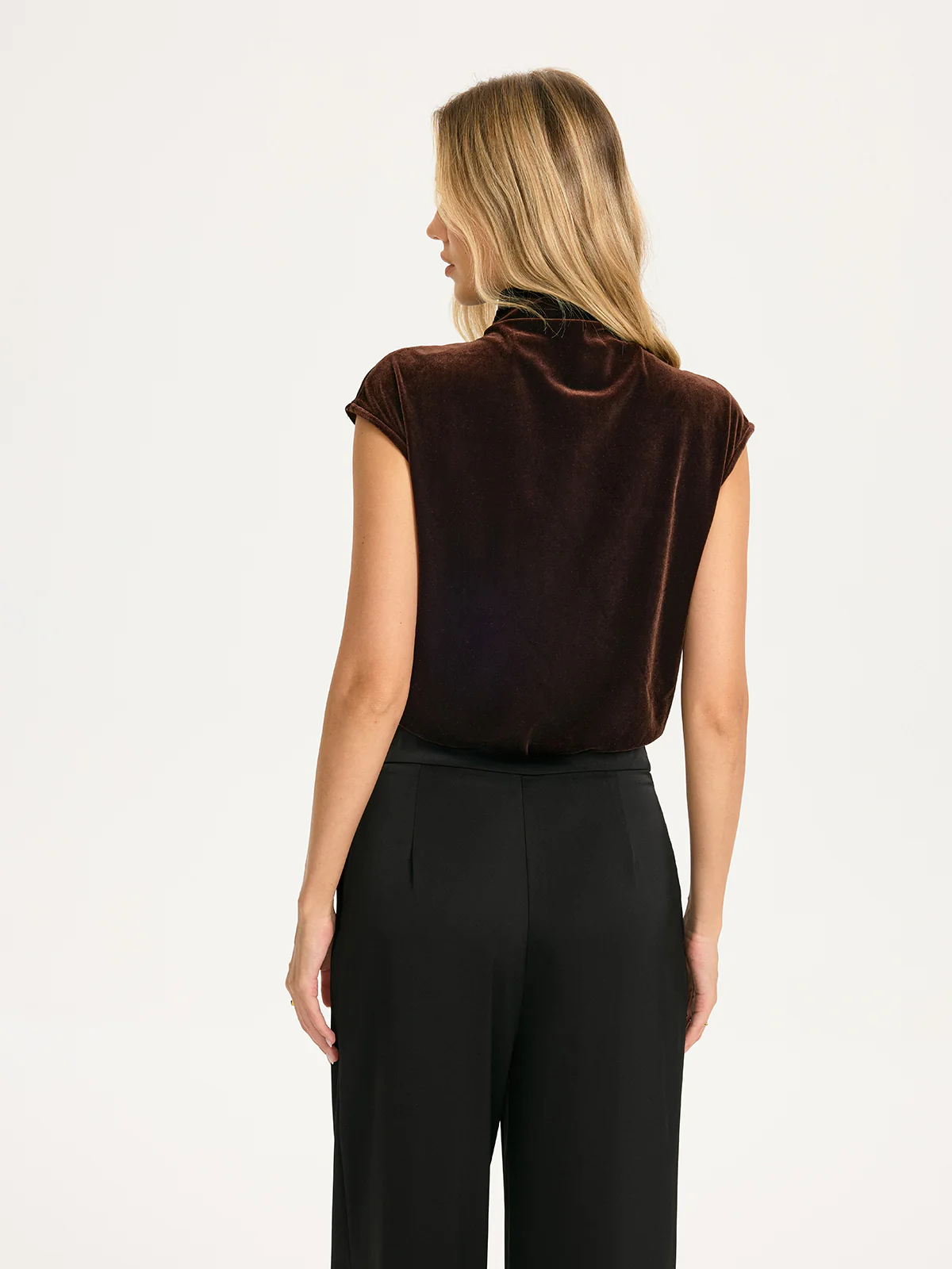 Velvet Mock-Neck Draped Cap-Sleeve Crop Top - Image 6