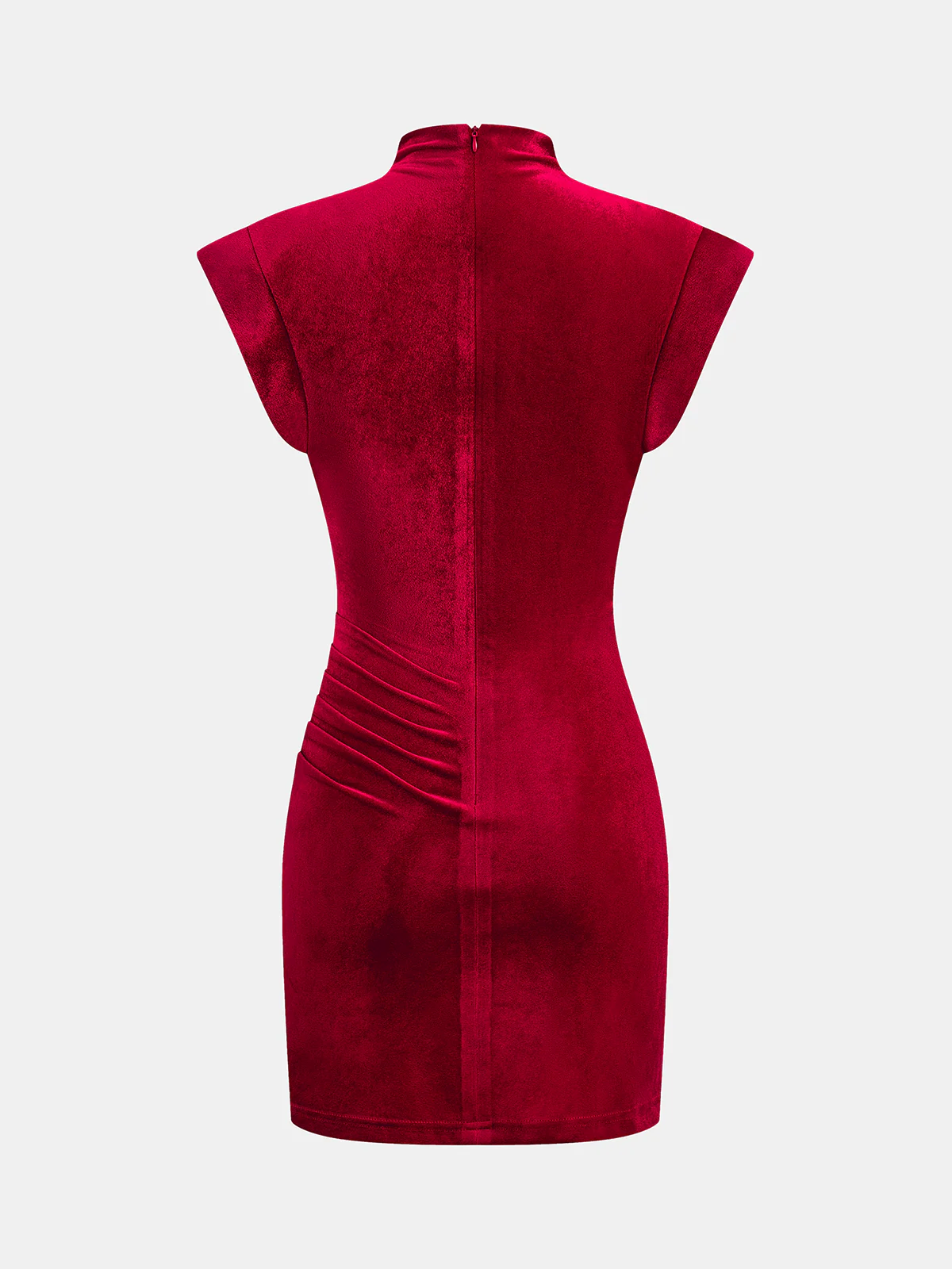 Velvet Mock Neck Ruched Sleeveless Dress - Image 2