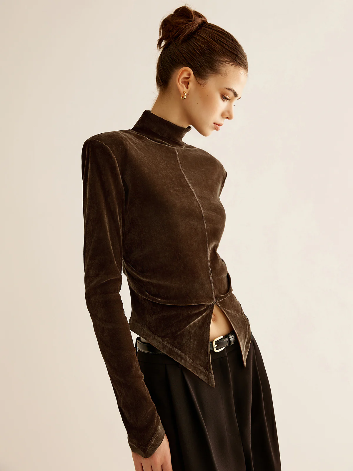 Velvet Mock-Neck Slit T-Shirt - Image 4