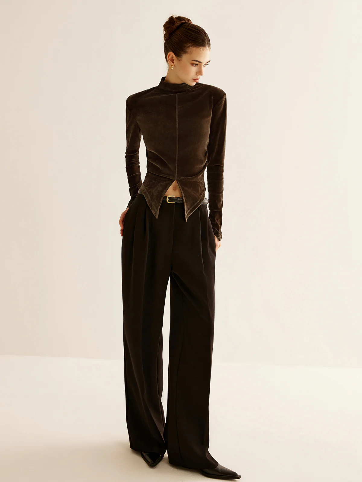 Velvet Mock-Neck Slit T-Shirt - Image 6