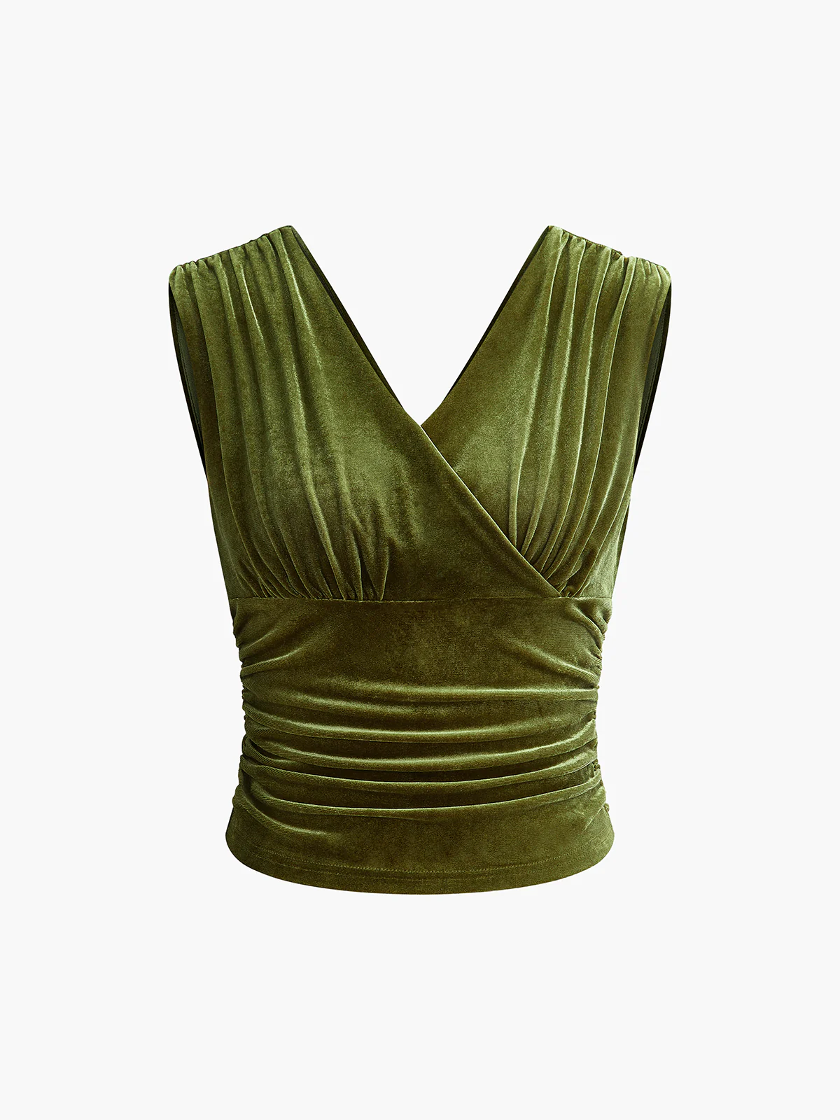 Velvet Pleated Cinched Waist Crop Tank Top - Image 8