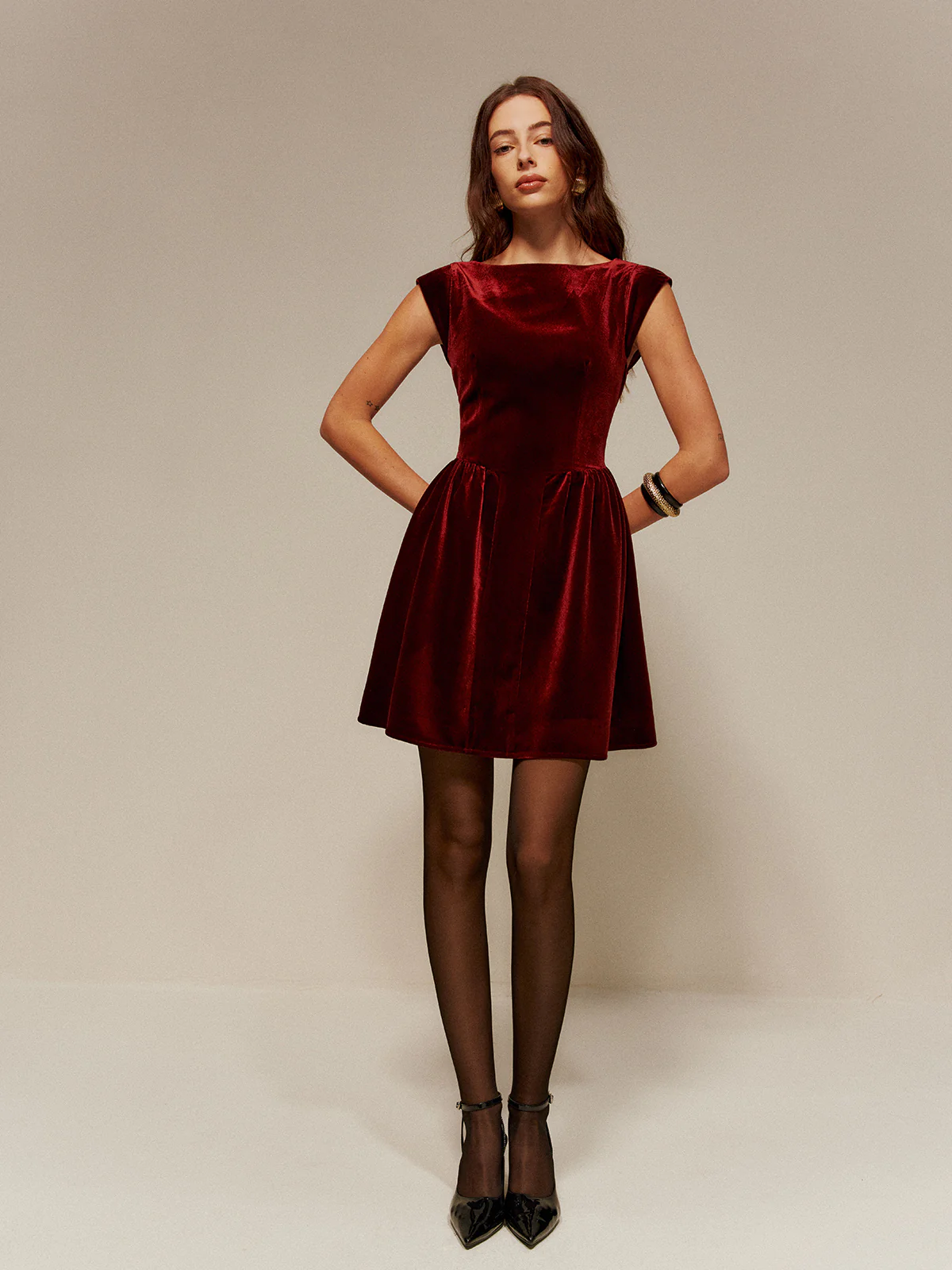 Velvet Pleated Tank Short Dress - Image 2