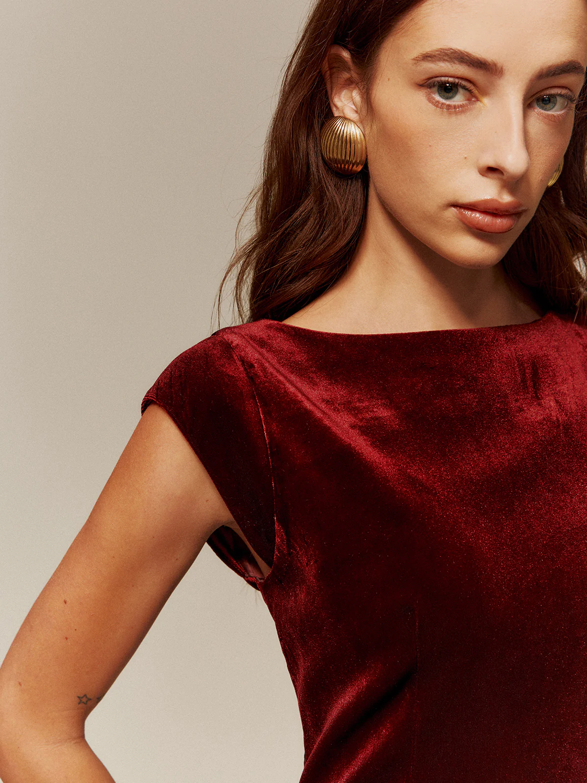 Velvet Pleated Tank Short Dress - Image 5