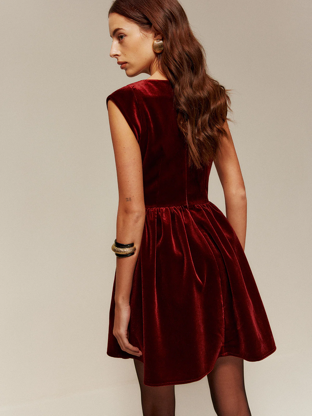 Velvet Pleated Tank Short Dress - Image 7