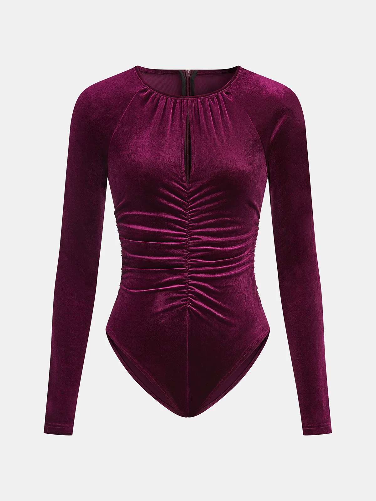 Velvet Ruched Long-Sleeve Bodysuit - Image 2
