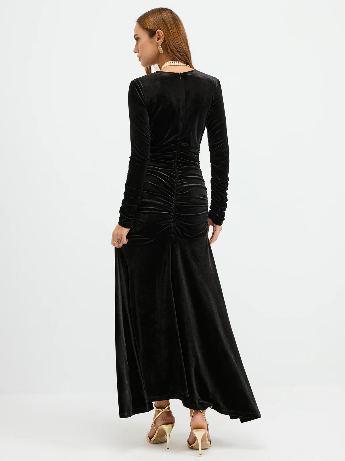 Velvet Ruched Plunge Maxi Dress - Image 6