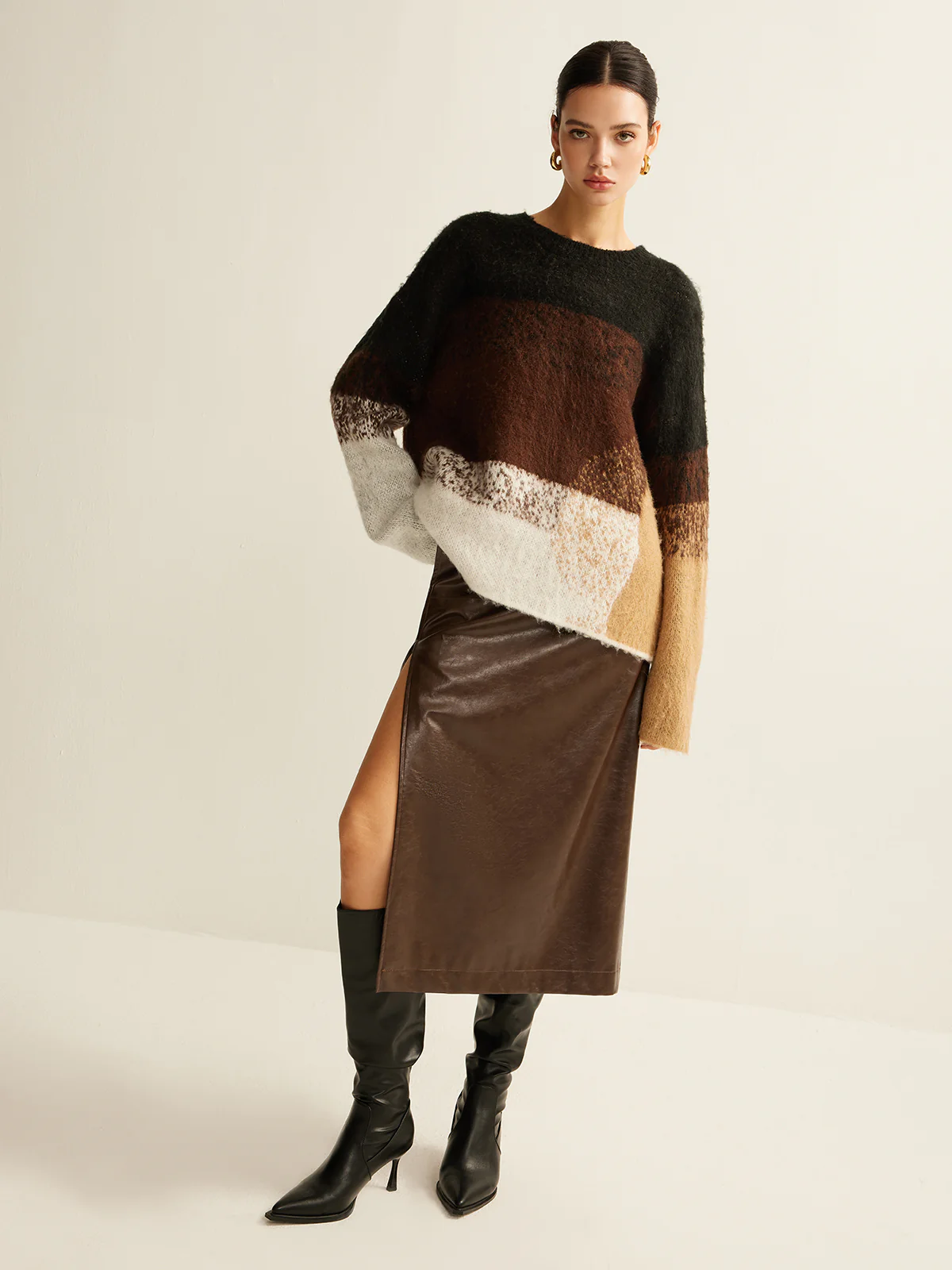 Versatile Color Block Loose Sweater - Image 3