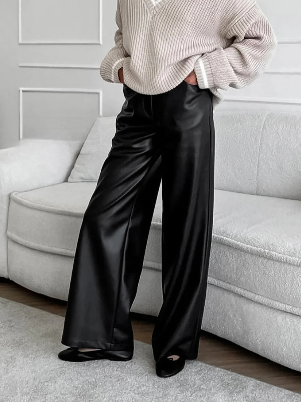 Versatile Faux Leather Pants - Image 2