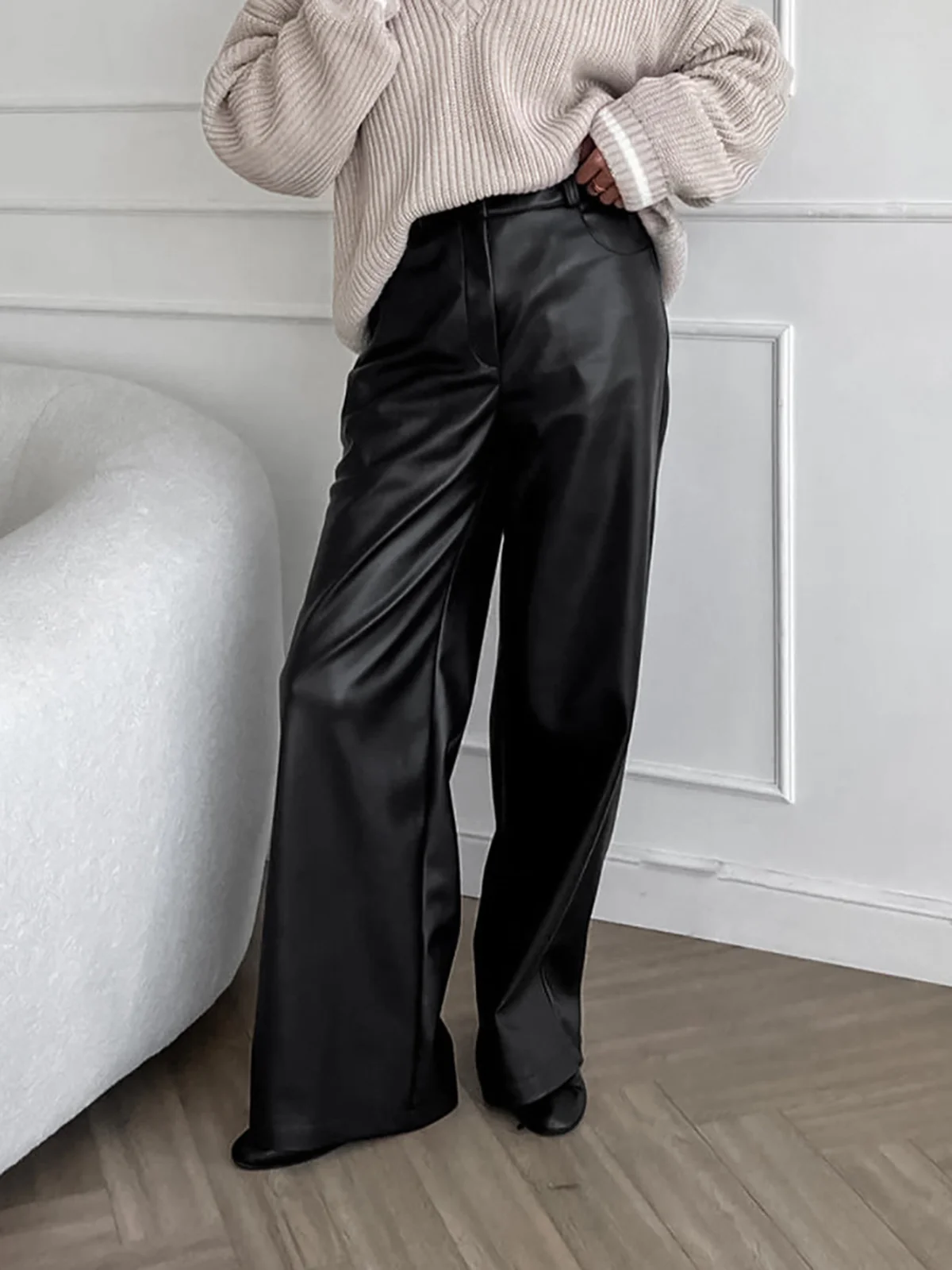 Versatile Faux Leather Pants - Image 3