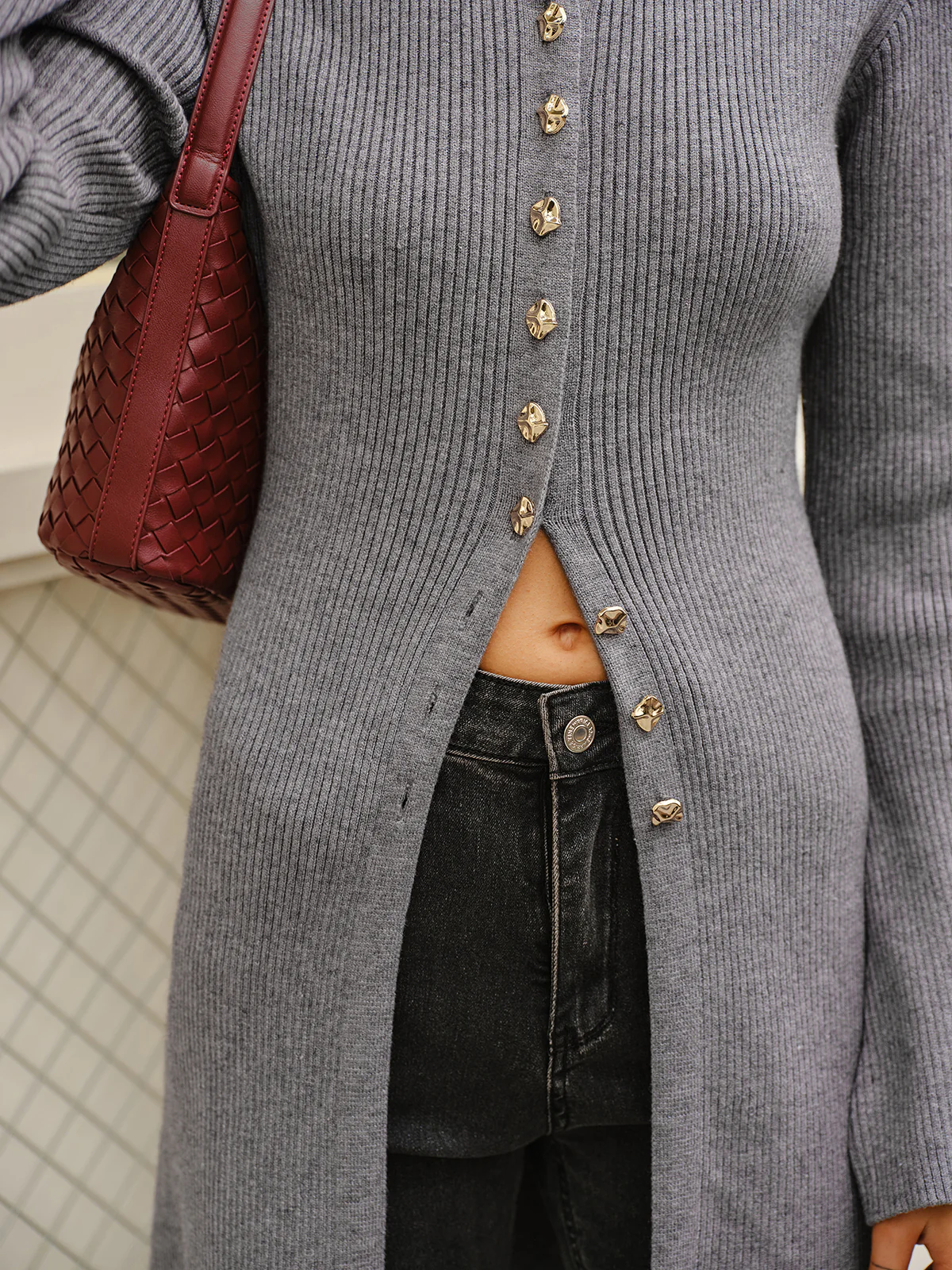 Versatile Metal Breasted Sweater Dress - Image 3