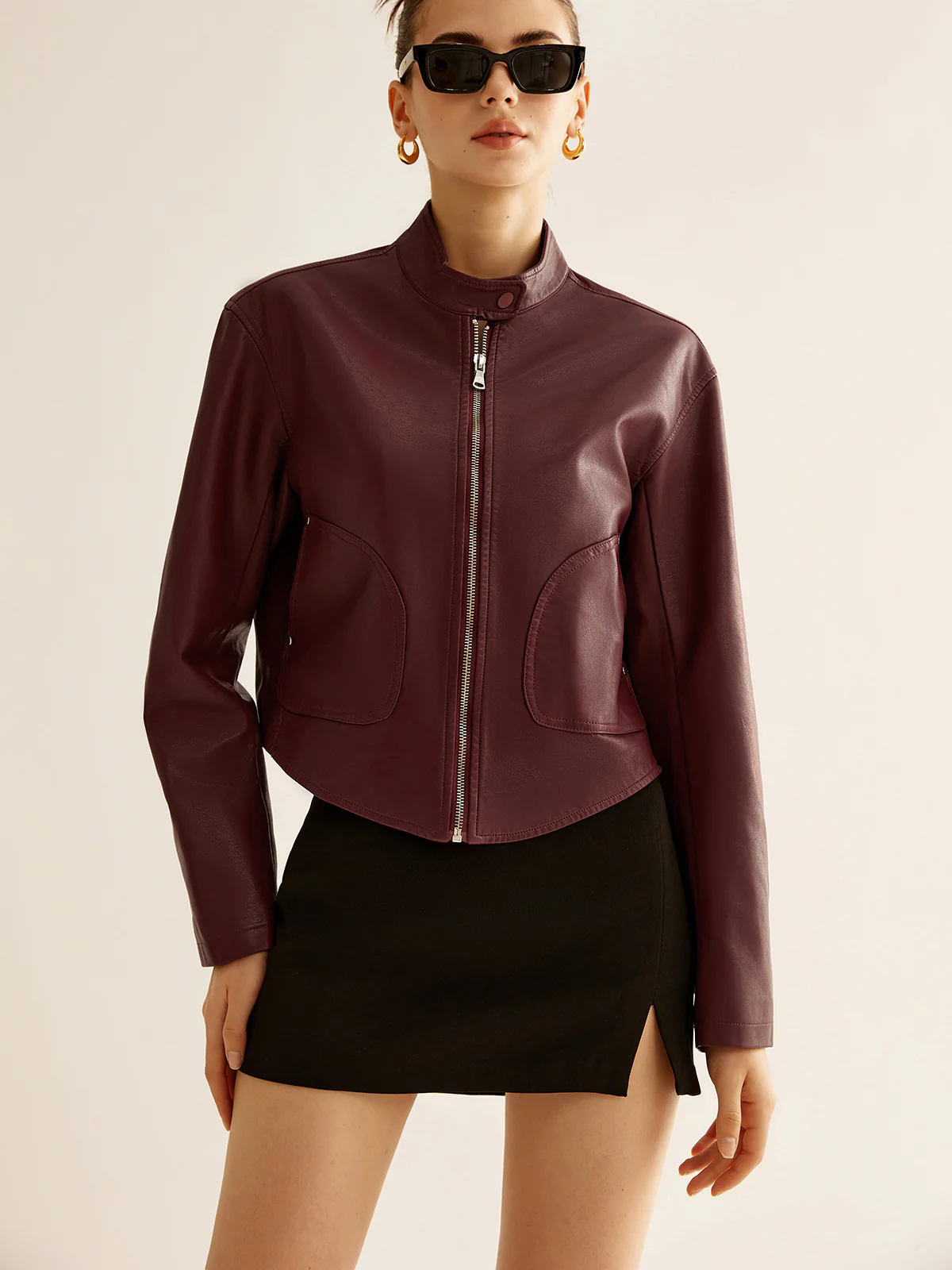 Versatile Zipper Faux Leather Jacket - Image 2