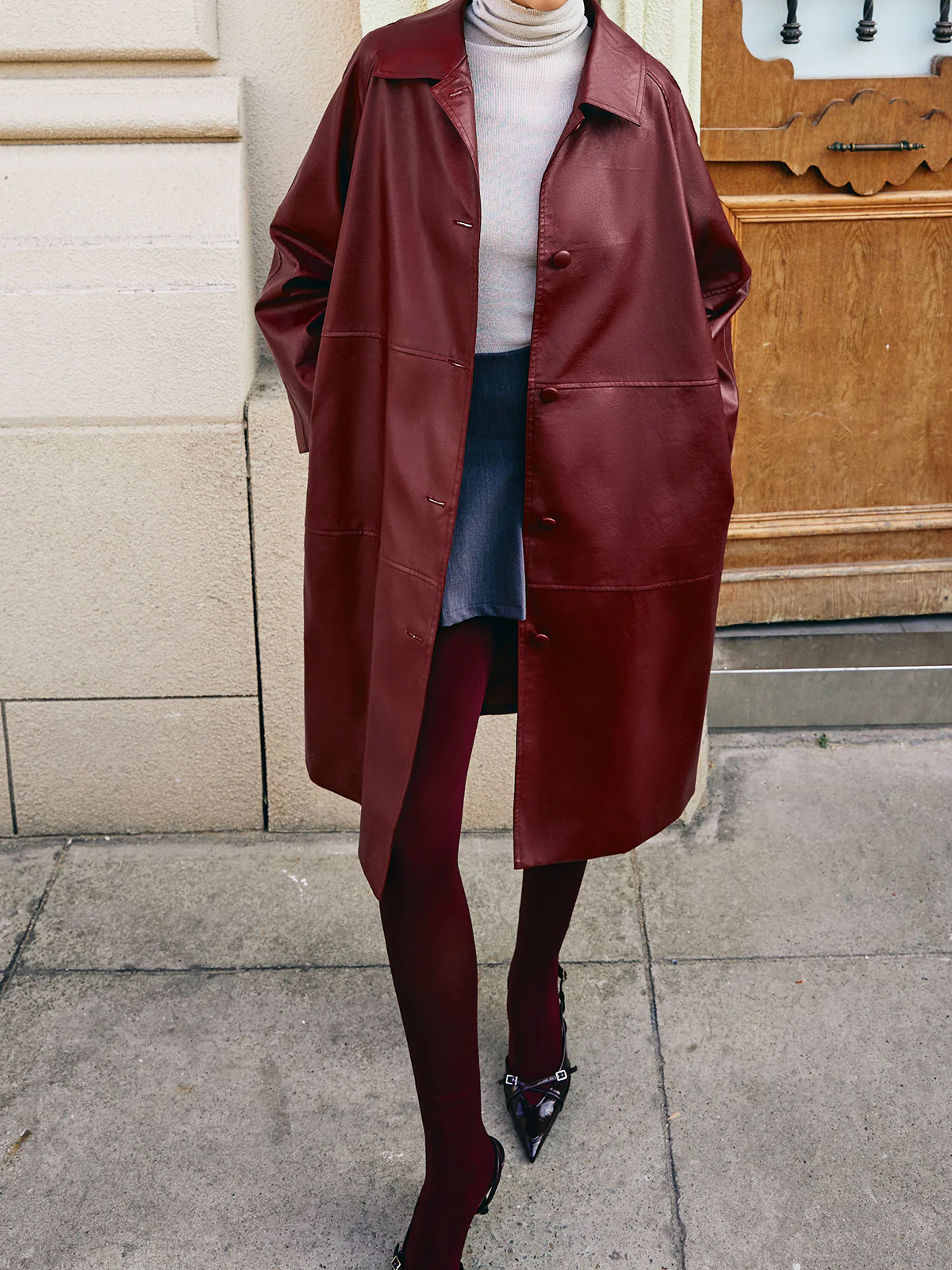 Vintage Faux Leather Long Jacket - Image 2