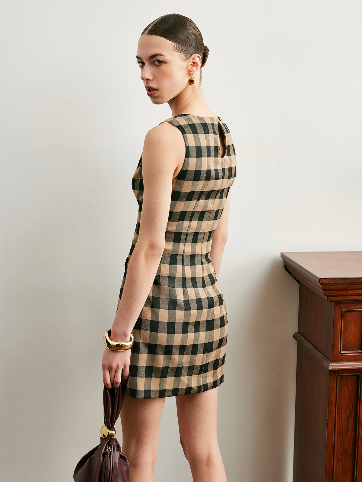 Vintage Plaid Sleeveless Bow Dress - Image 6