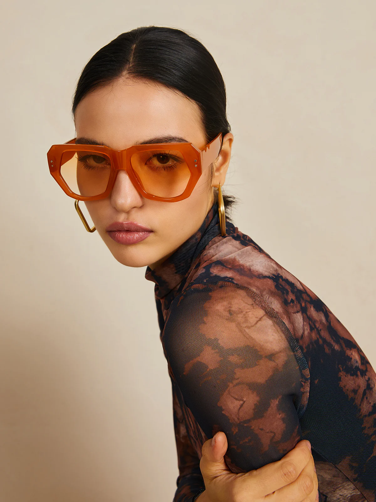 Vintage Polygon Cat Eye Rivets Sunglasses - Image 3