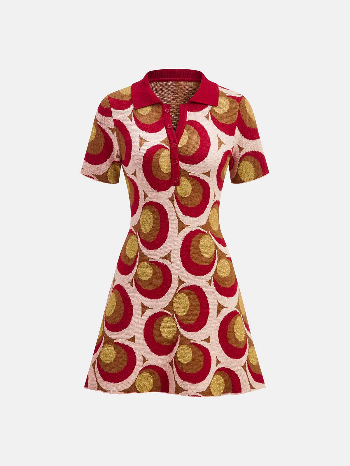 Vintage Print Polo Collar Sweater Dress - Image 2