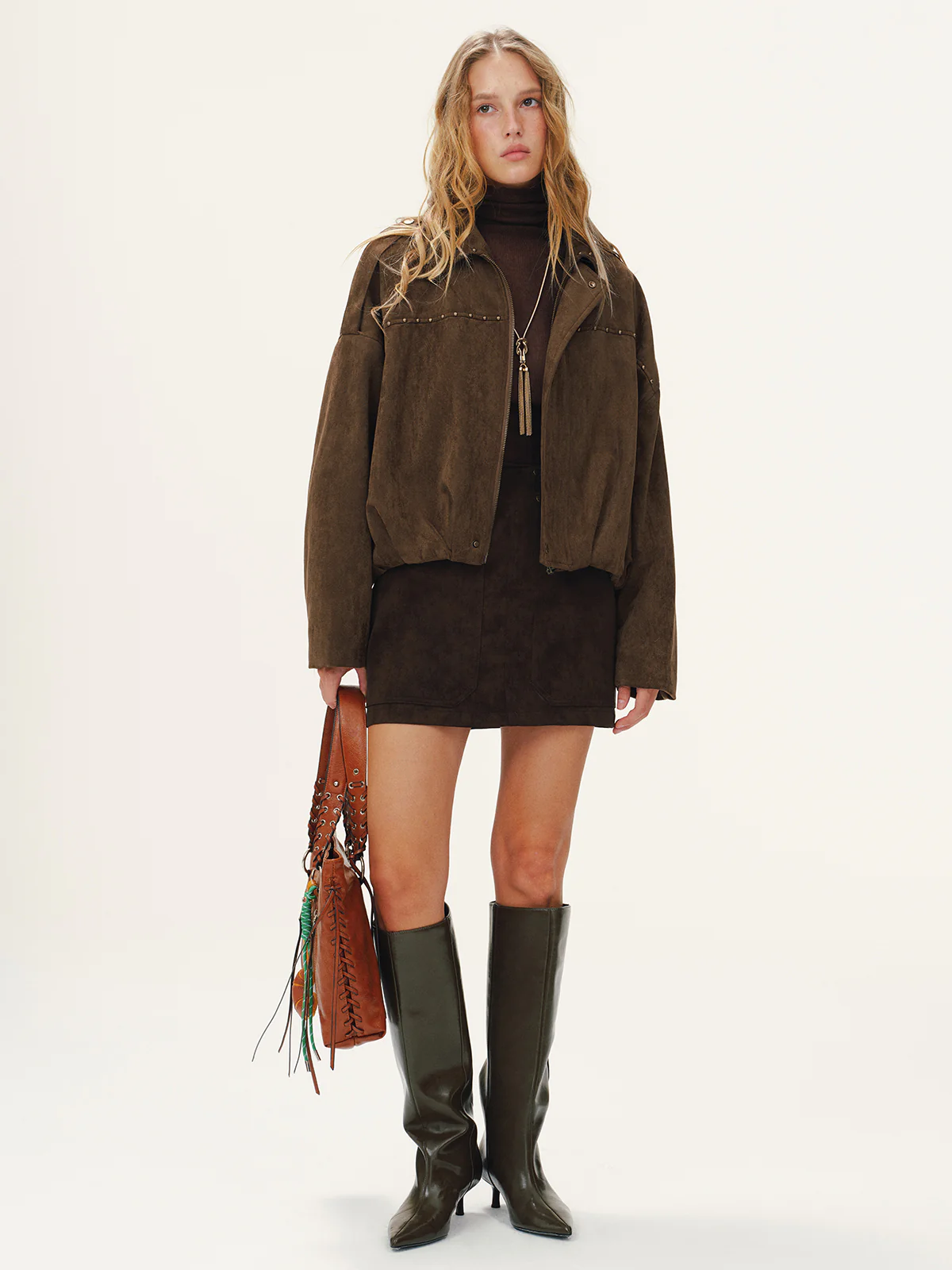 Vintage Suede Effect Studded Bomber Jacket - Image 4