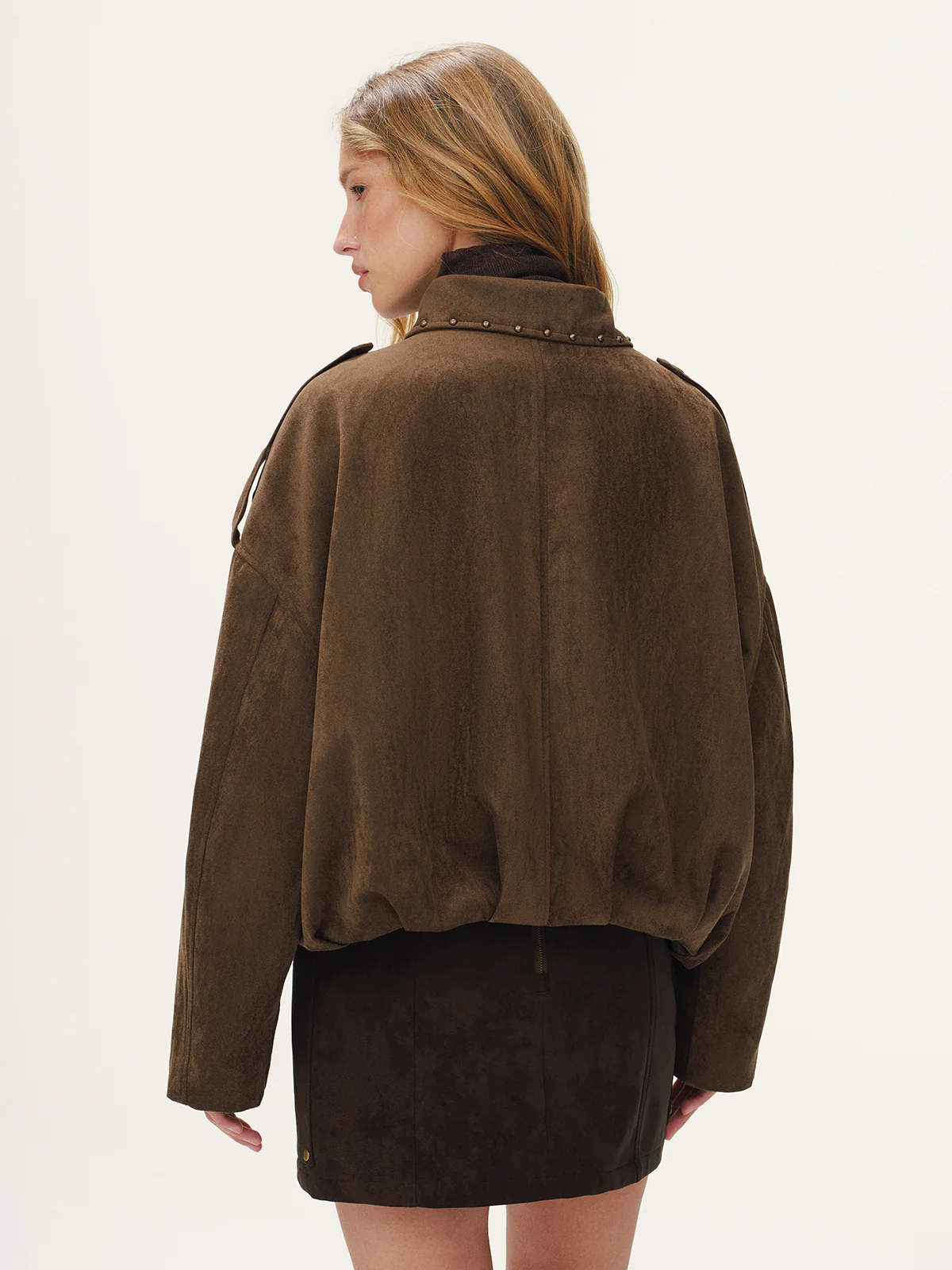 Vintage Suede Effect Studded Bomber Jacket - Image 5