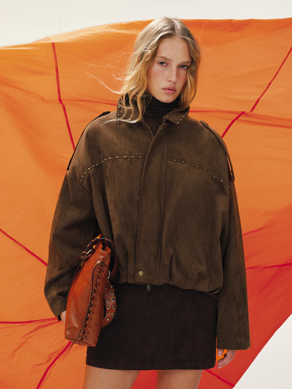 Vintage Suede Effect Studded Bomber Jacket - Image 6