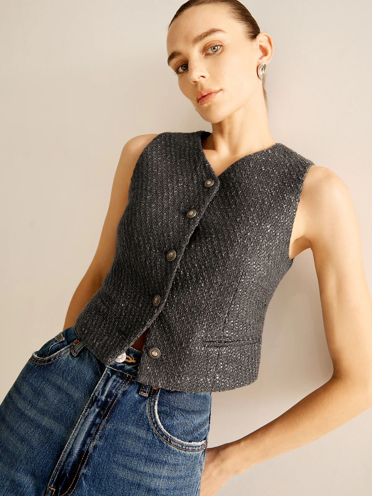 Vintage Tweed Breasted Vest - Image 5