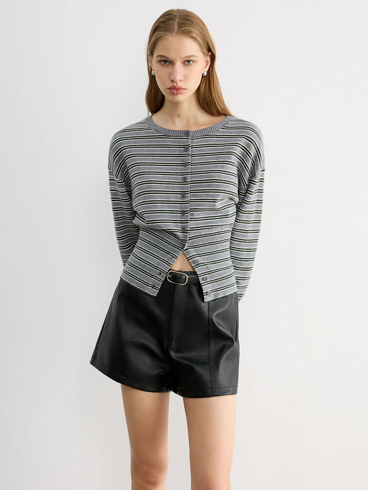 Waist Cinched Stripe Cardigan - Image 4
