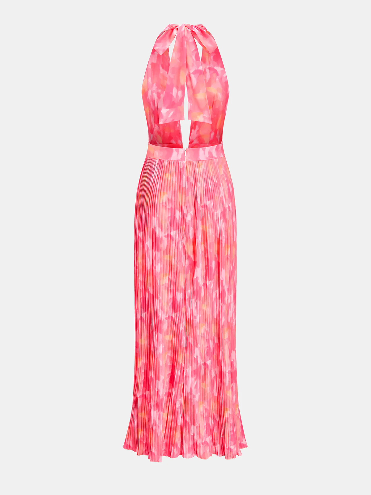 Watercolor Print Pleated Halter Maxi Dress - Image 3