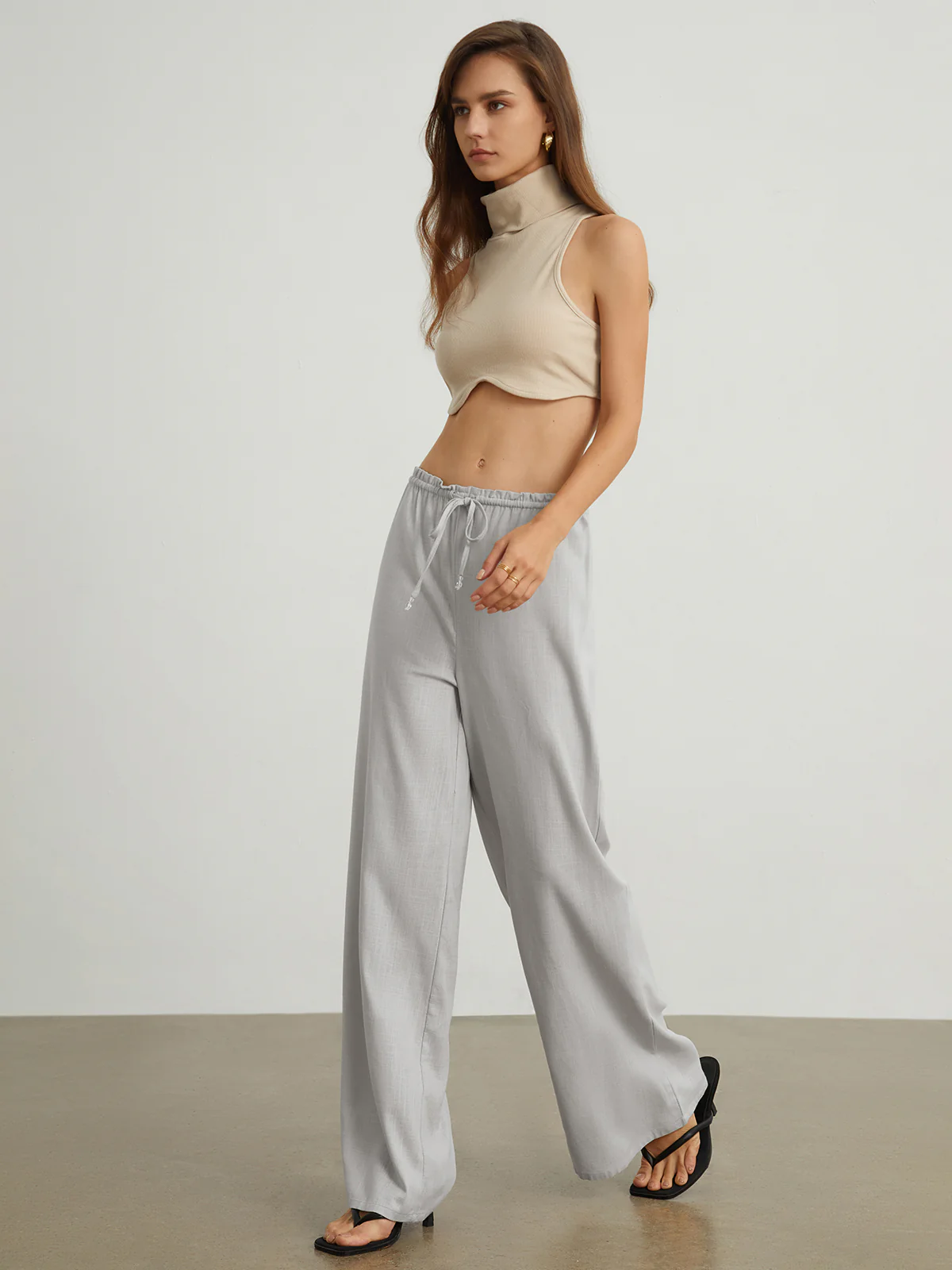 Wave Hem Mock Neck Crop Top - Image 2