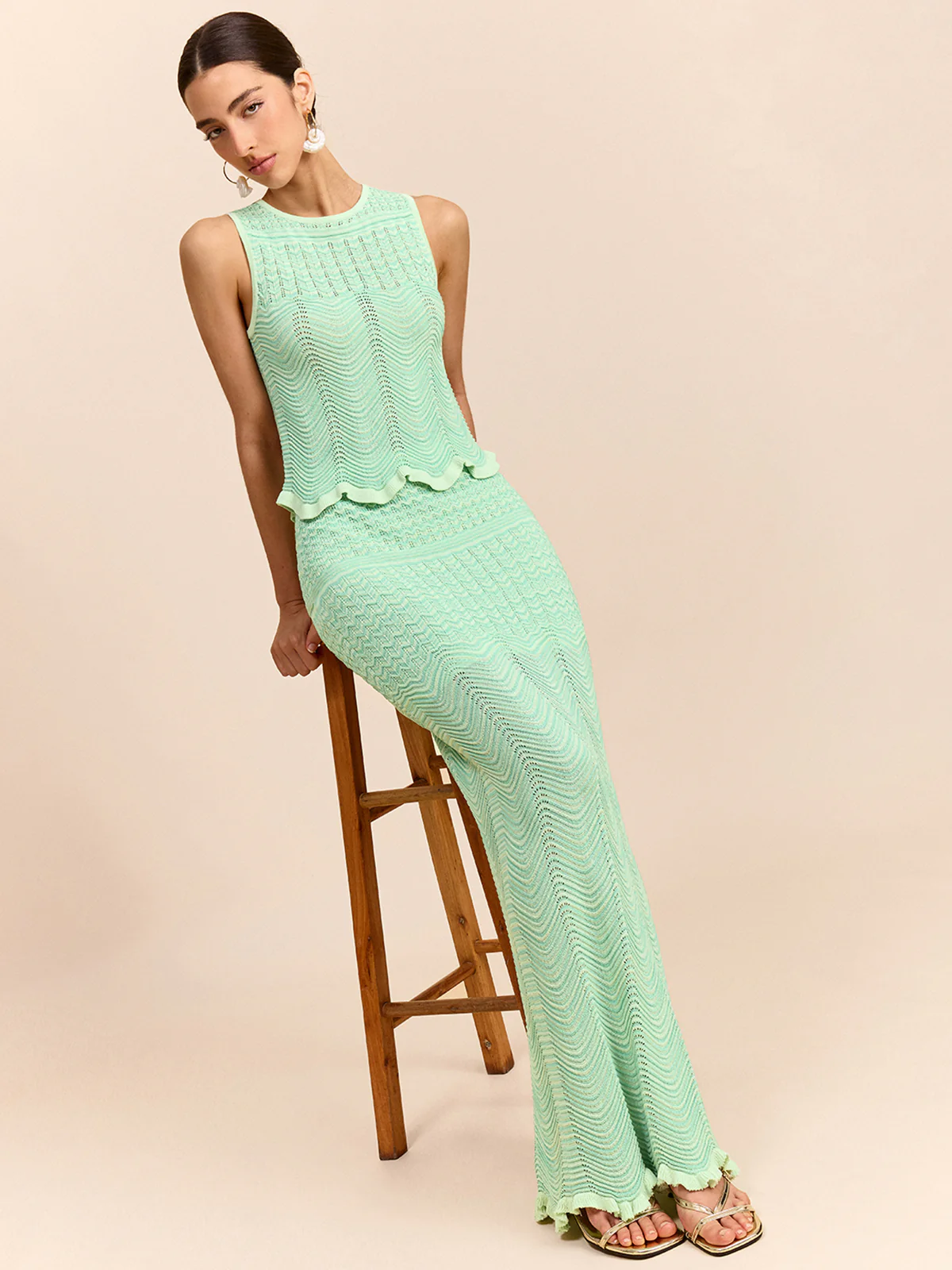 Wave Pattern Knit Maxi Skirt - Image 4