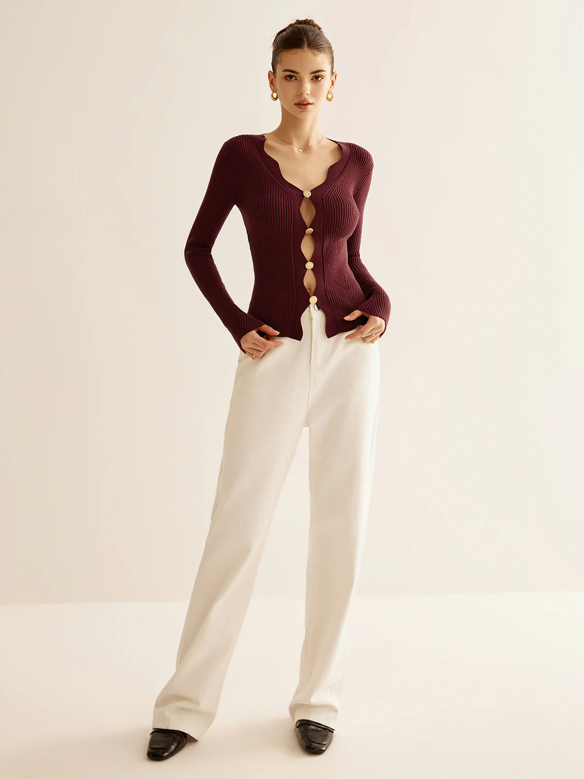 Wave Trim Cutout Slim Knit Top - Image 3