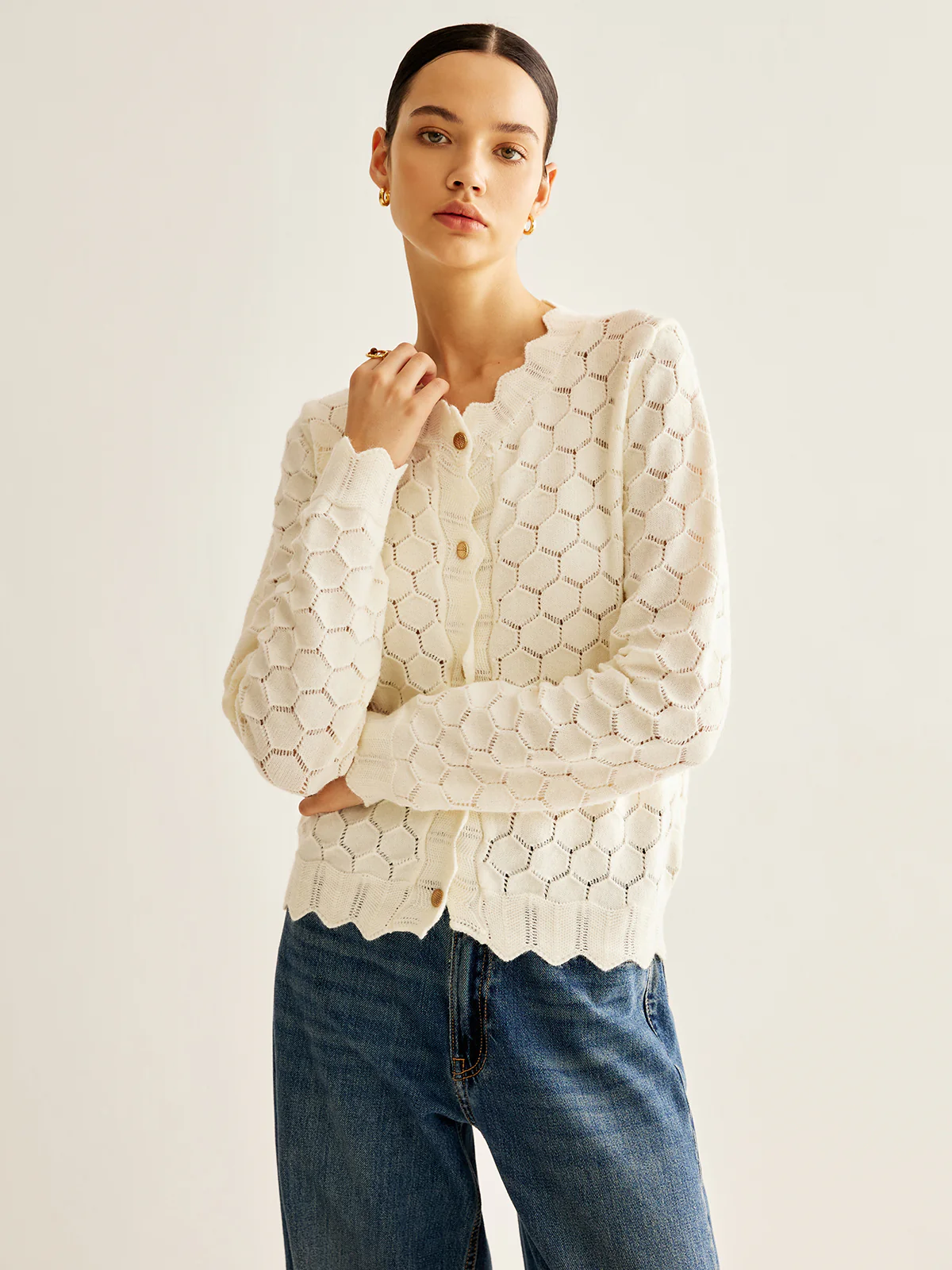 Wave Trim Hollow Out Cardigan - Image 7