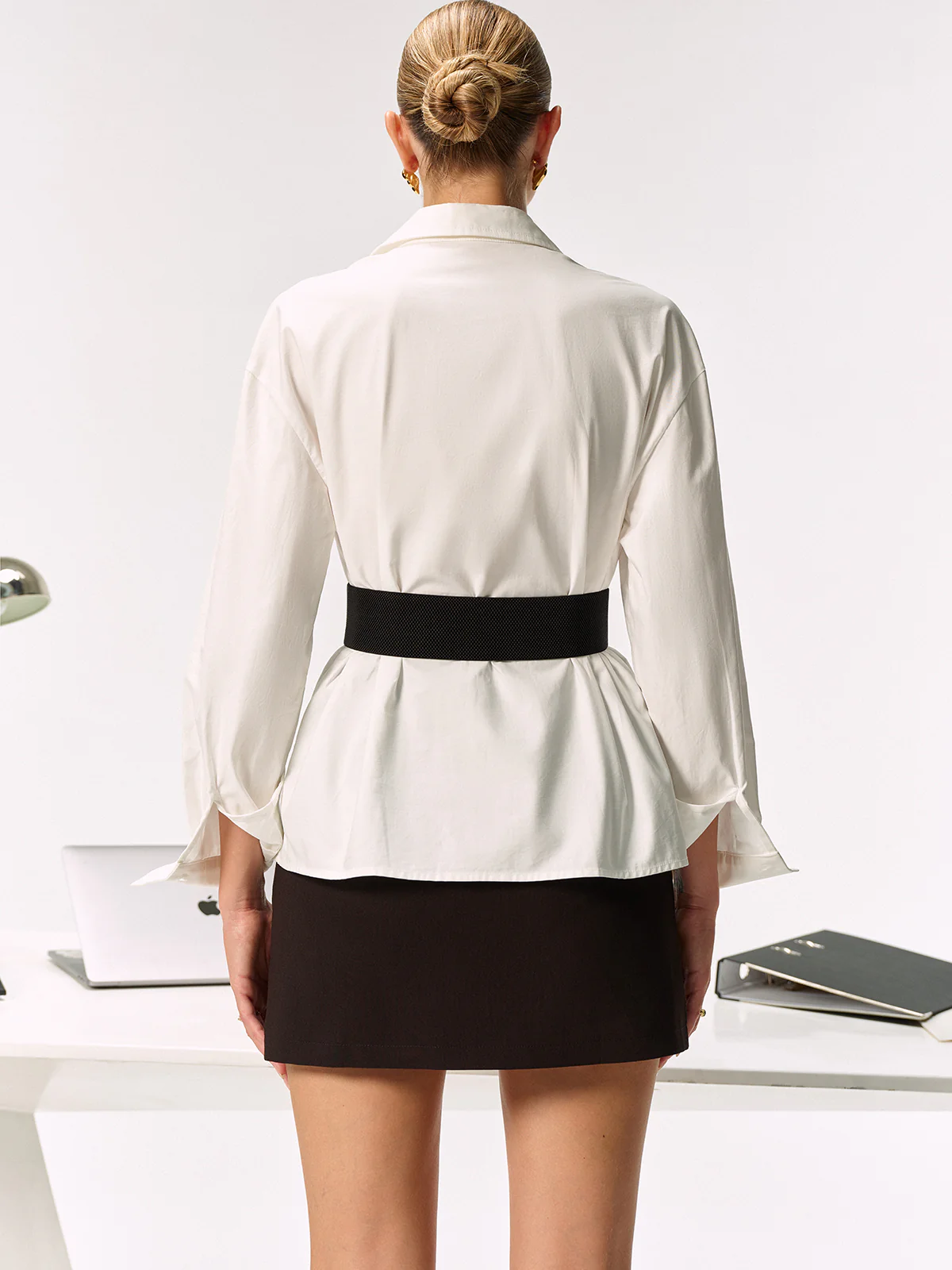 Pure cotton breathable Wide Belted Cotton Asymmetric Shirt - Image 8