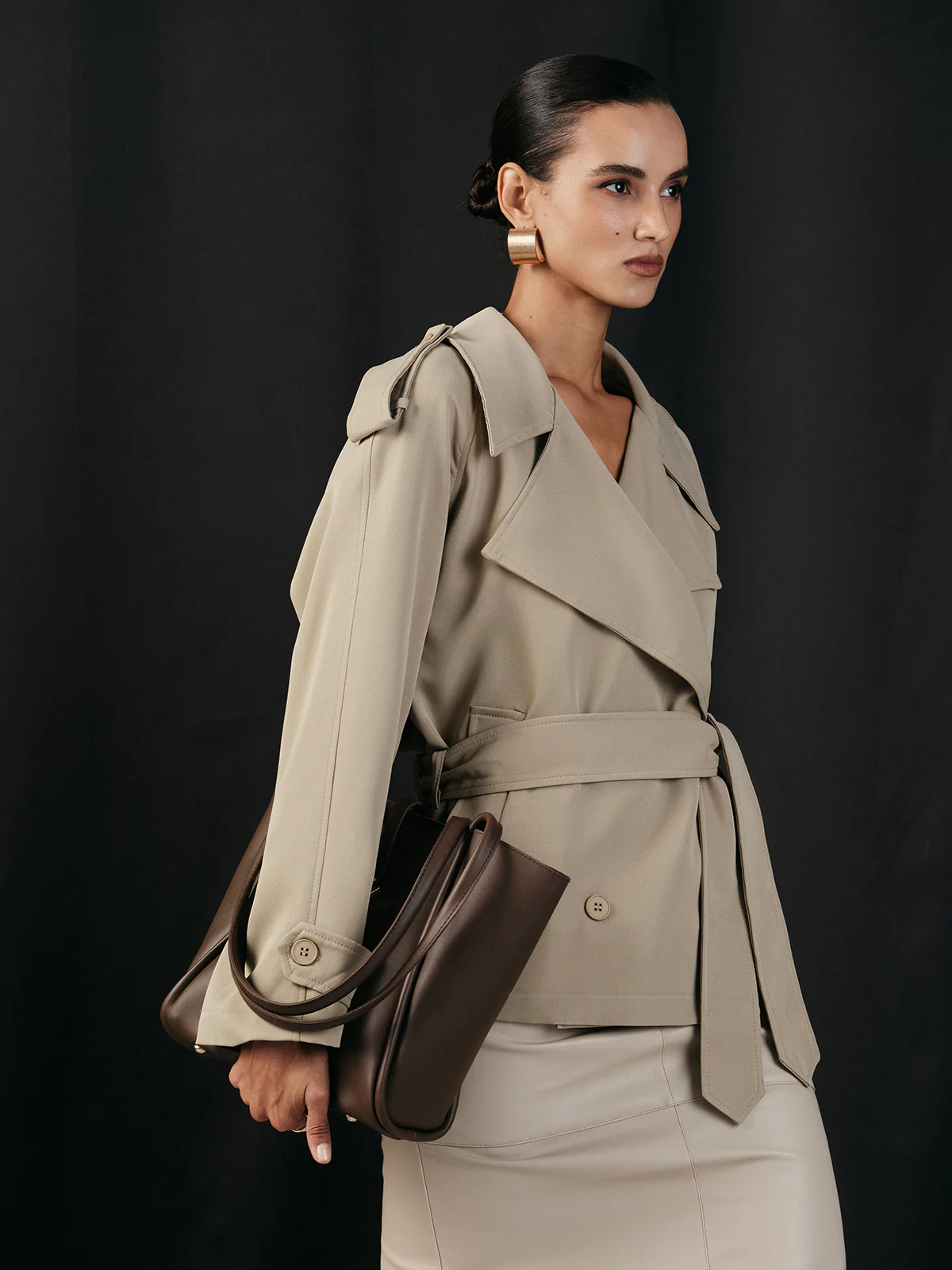 Wide Lapel Belted Trench Coat - Image 2