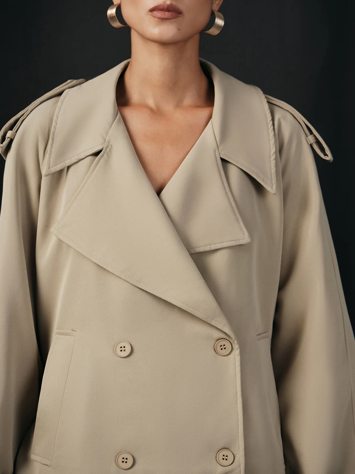 Wide Lapel Belted Trench Coat - Image 3