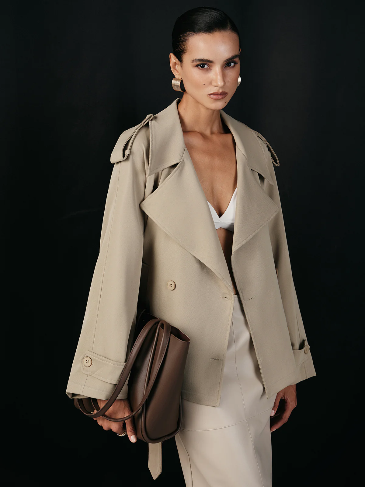 Wide Lapel Belted Trench Coat - Image 4