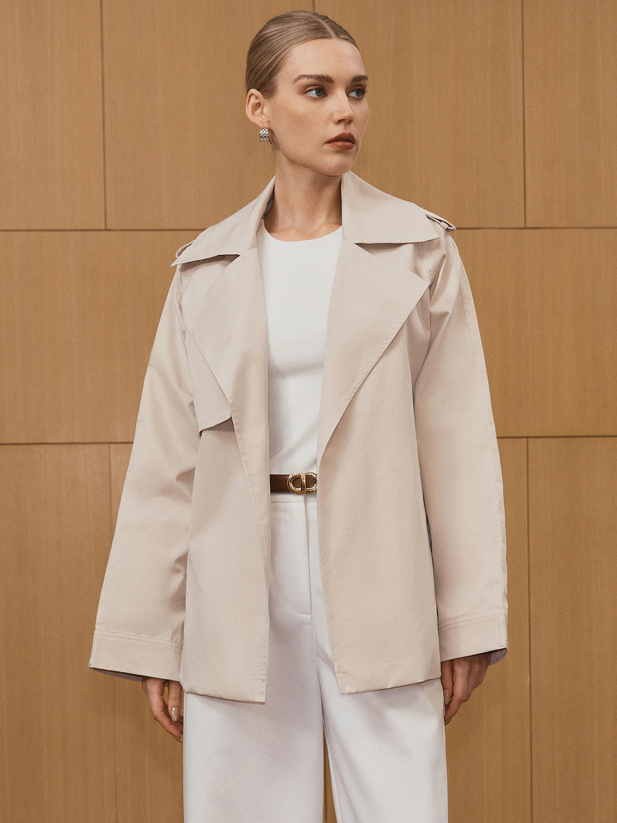 Wide Lapel Belted Trench Coat - Image 3