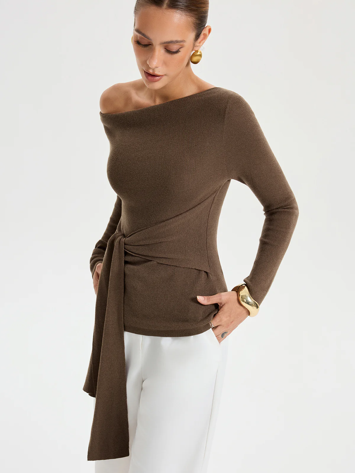 Wide Neck Tie Front Top - Image 2