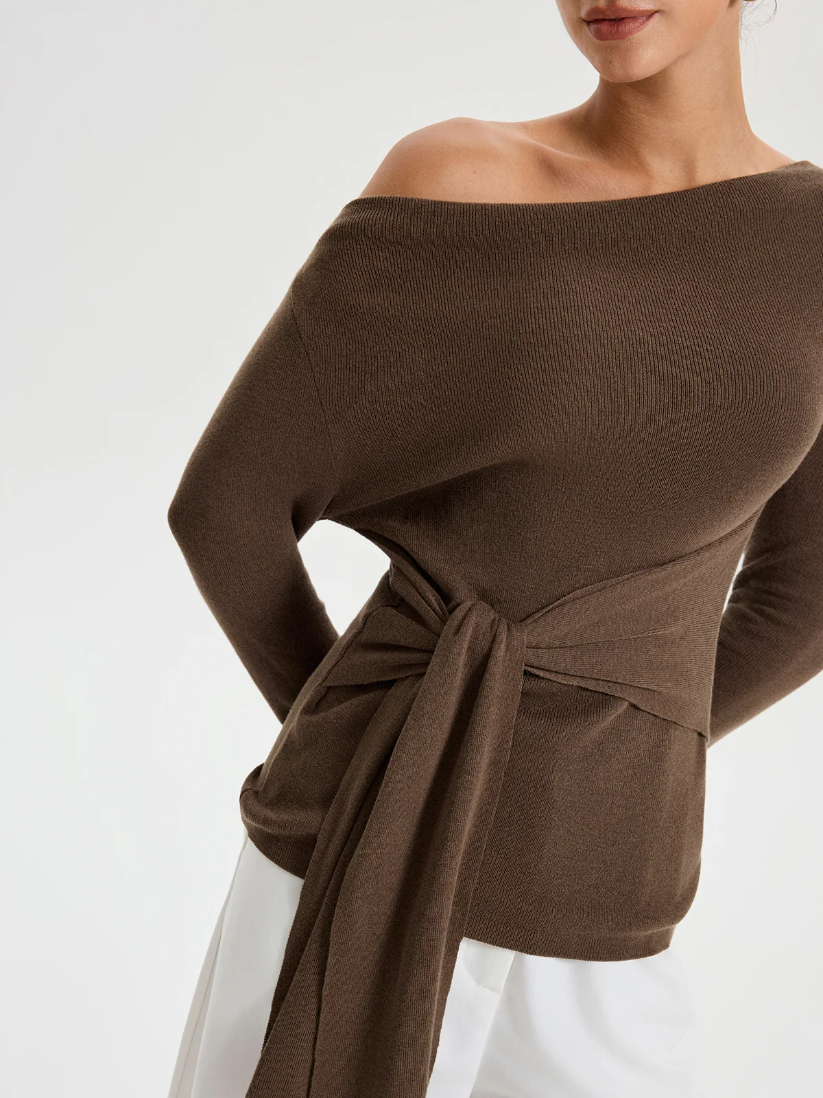 Wide Neck Tie Front Top - Image 5