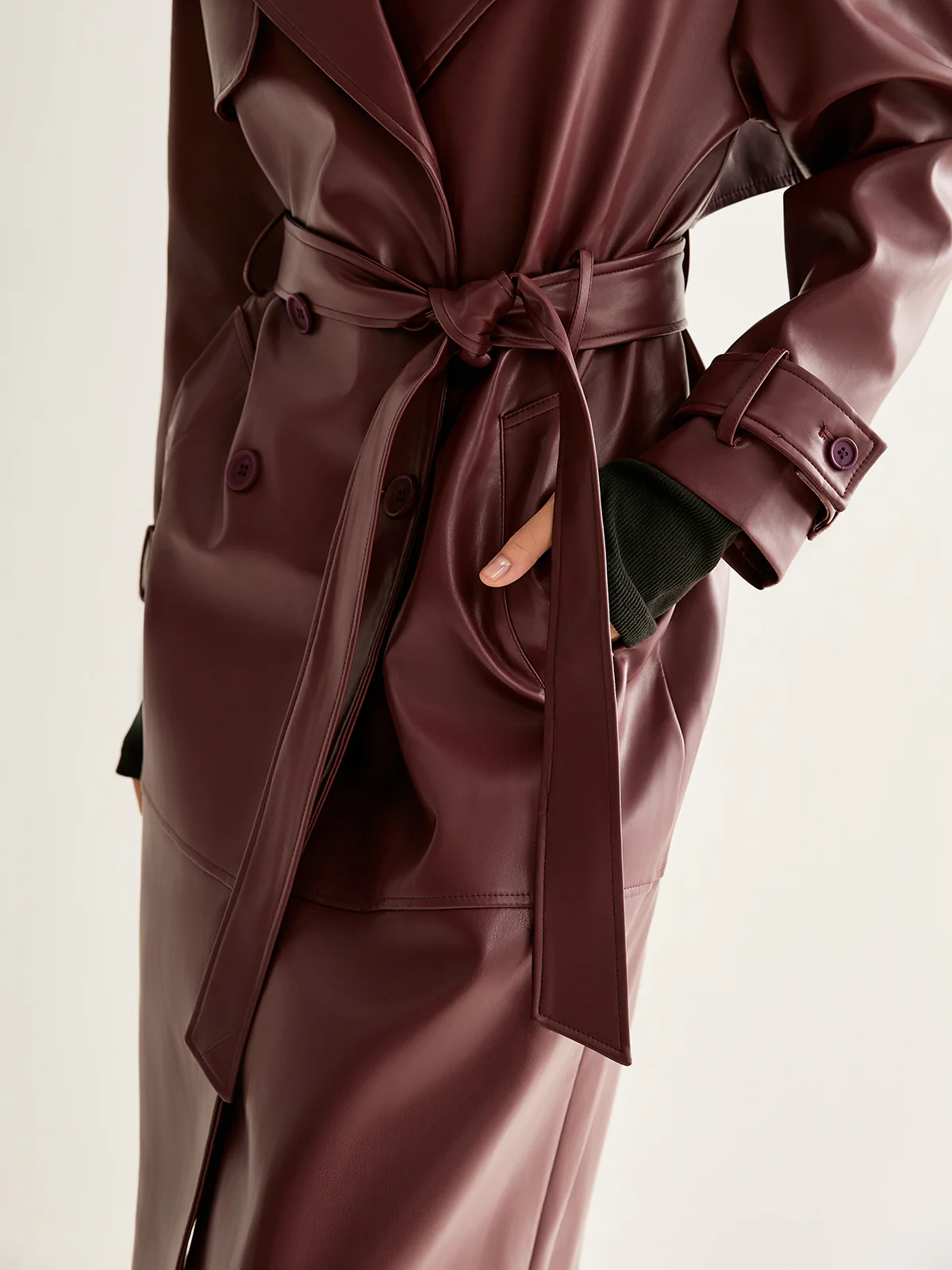 Windproof PU Leather Long Jacket - Image 2