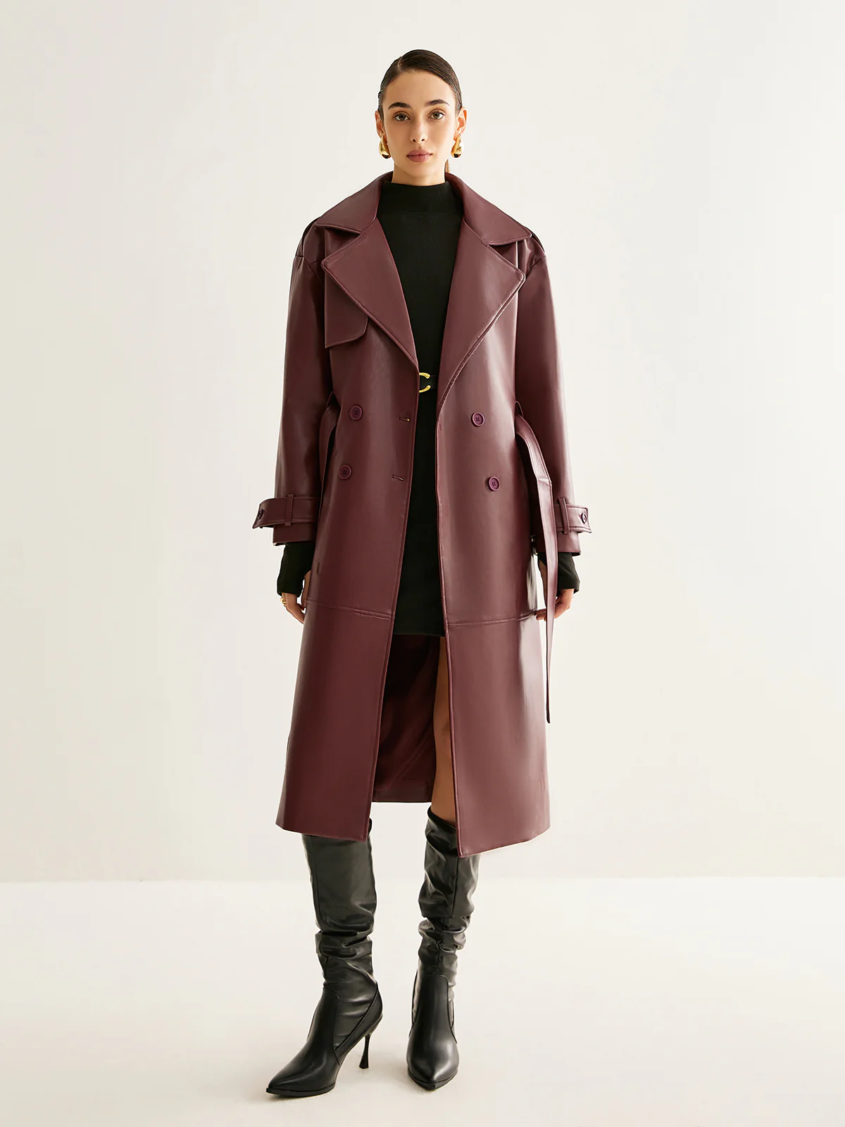 Windproof PU Leather Long Jacket - Image 4