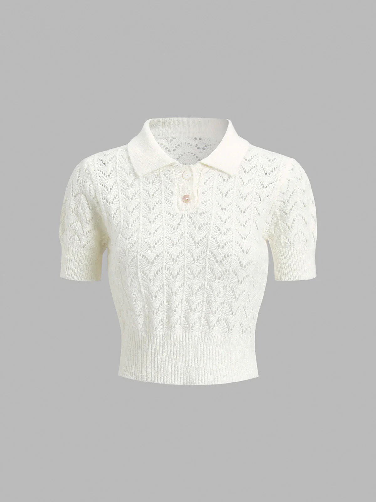 Sheer Wink Eyelet Polo Crop Shirt