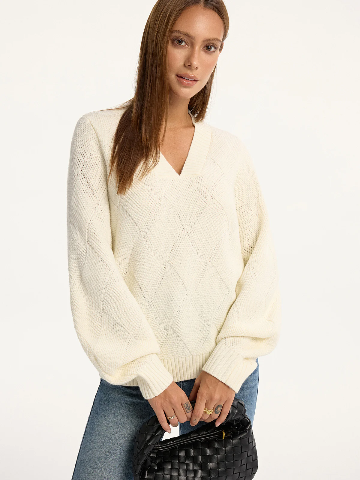 Wool-Blend Argyle Textured V-Neck Sweater - Image 2
