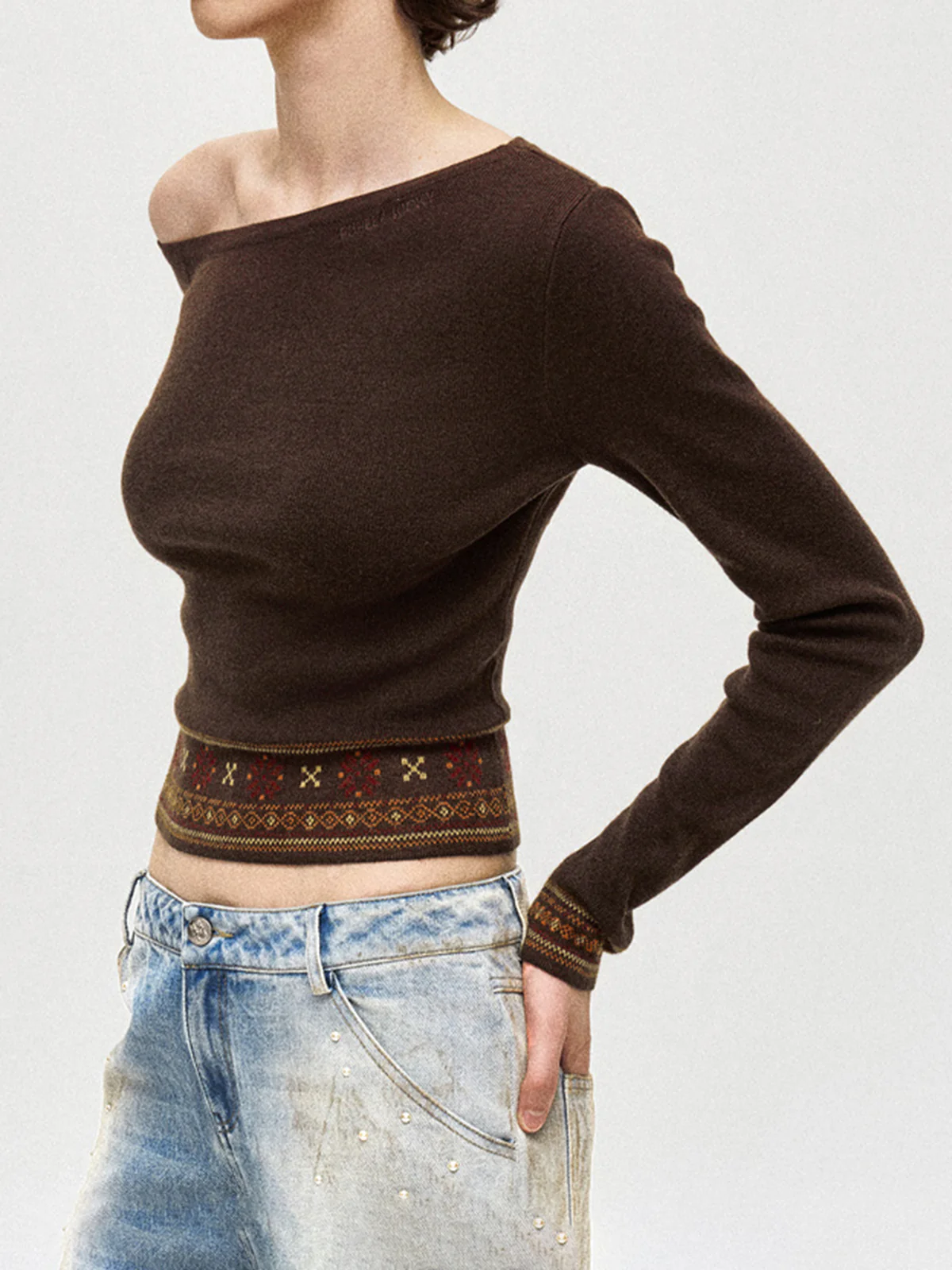Wool-Blend Asymmetrical Crop Knit Top - Image 2