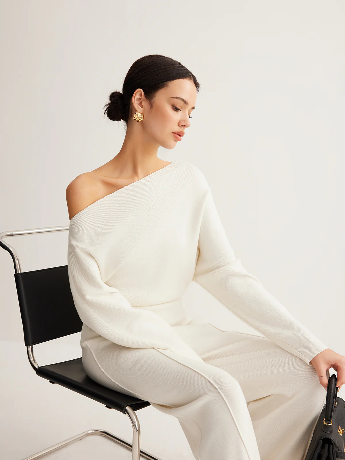 Wool-Blend Asymmetrical Neck Knit Top - Image 5