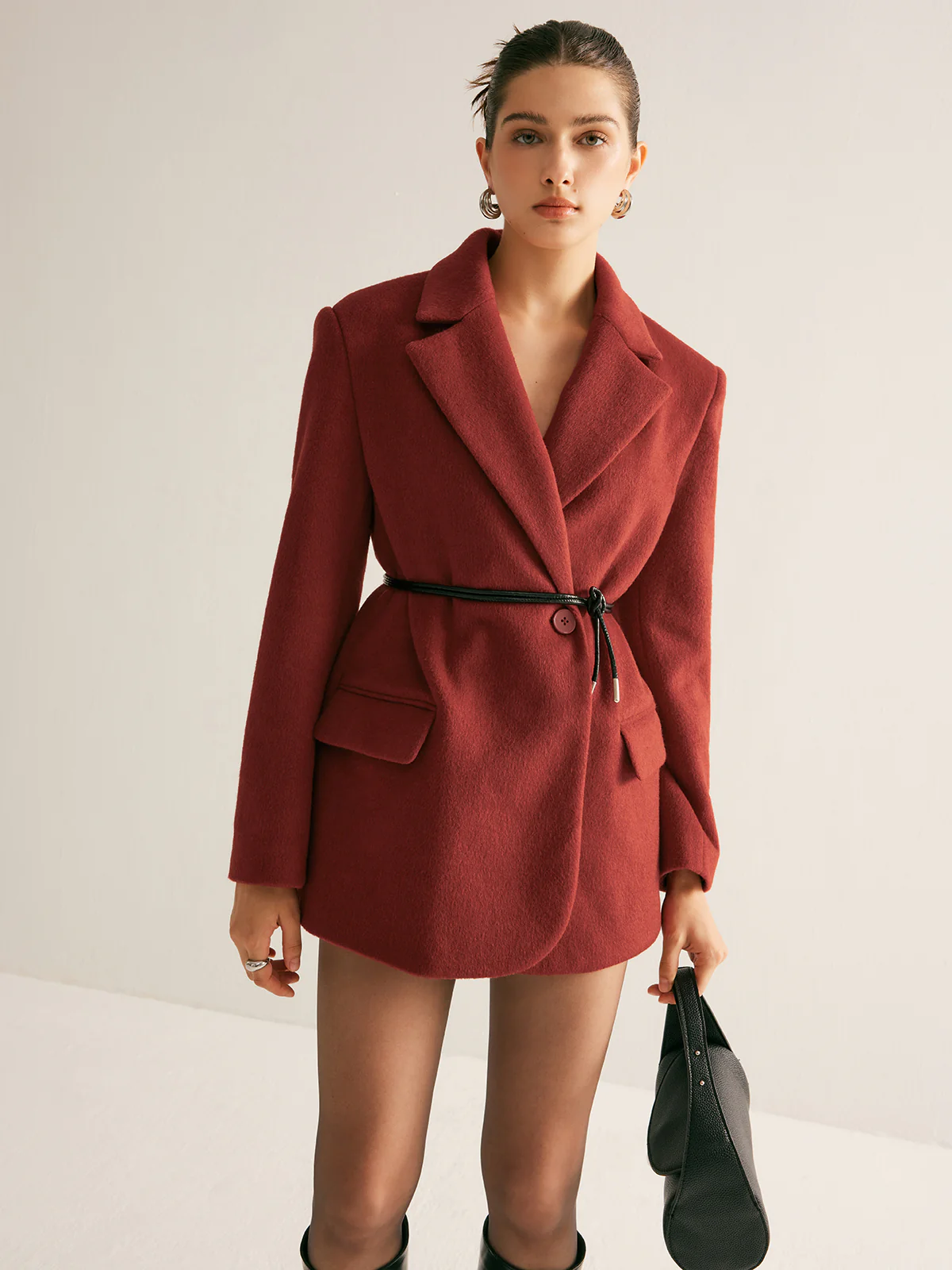 Wool-Blend Belted Blazer With Shoulder Pads - Image 4