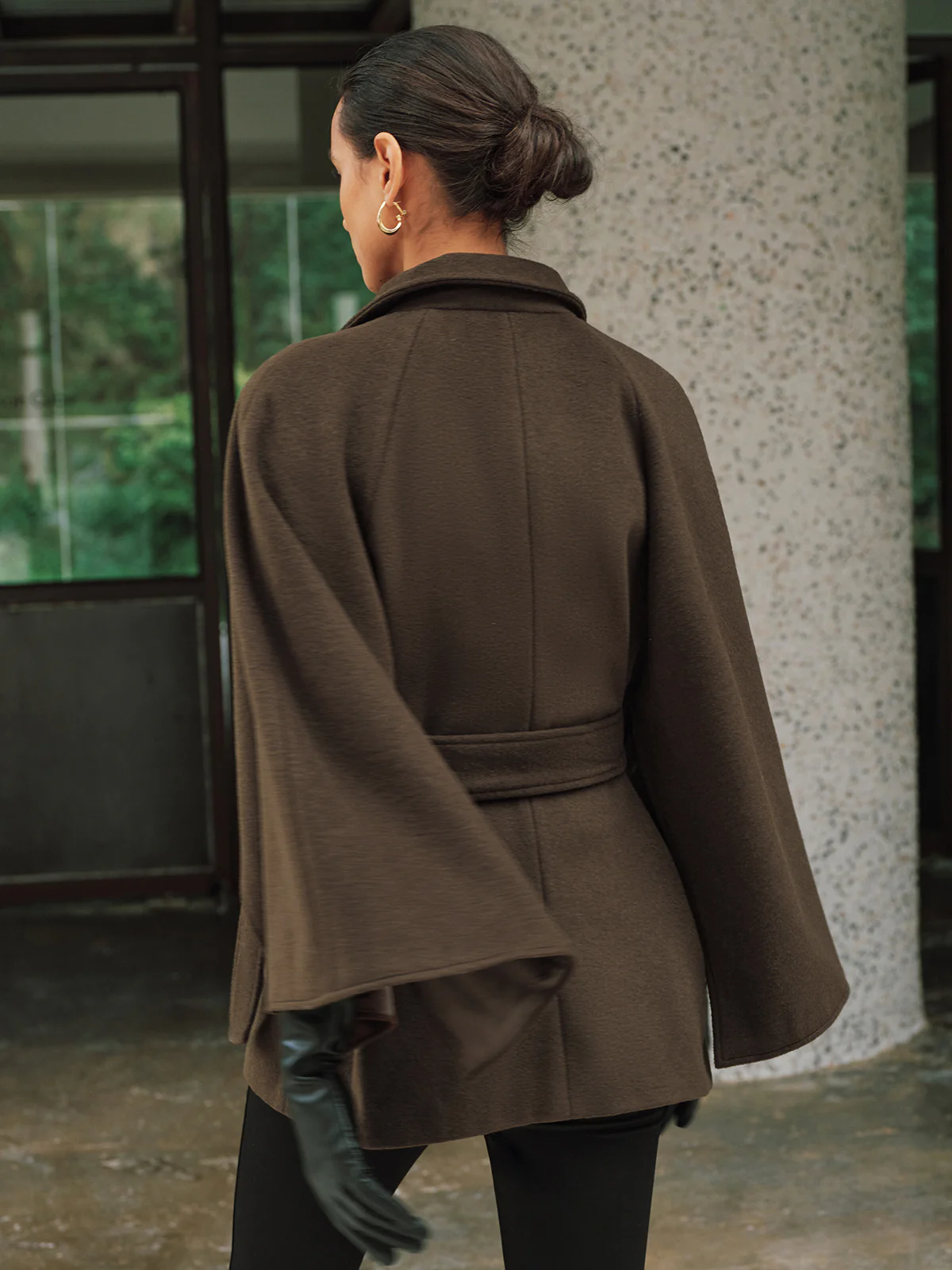 Wool-Blend Belted Capelet Coat - Image 5