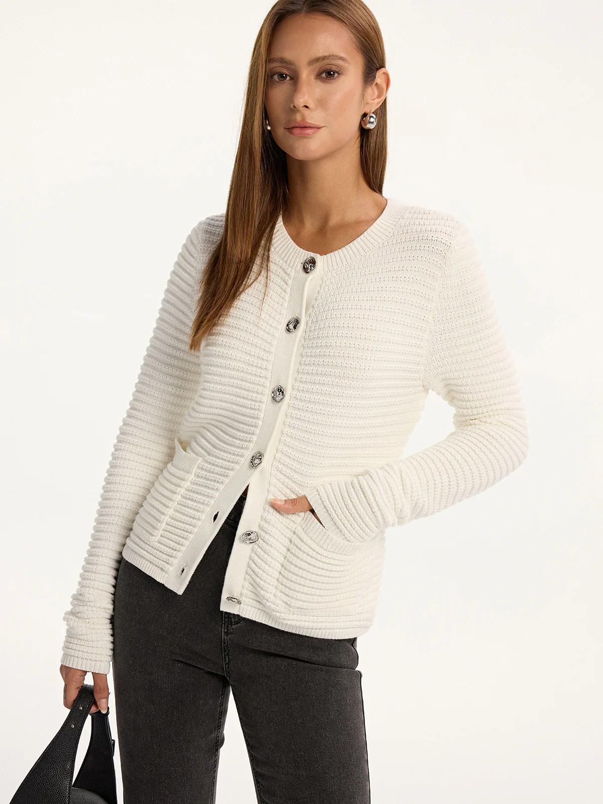 Wool Blend Button Pocket Knit Cardigan - Image 3